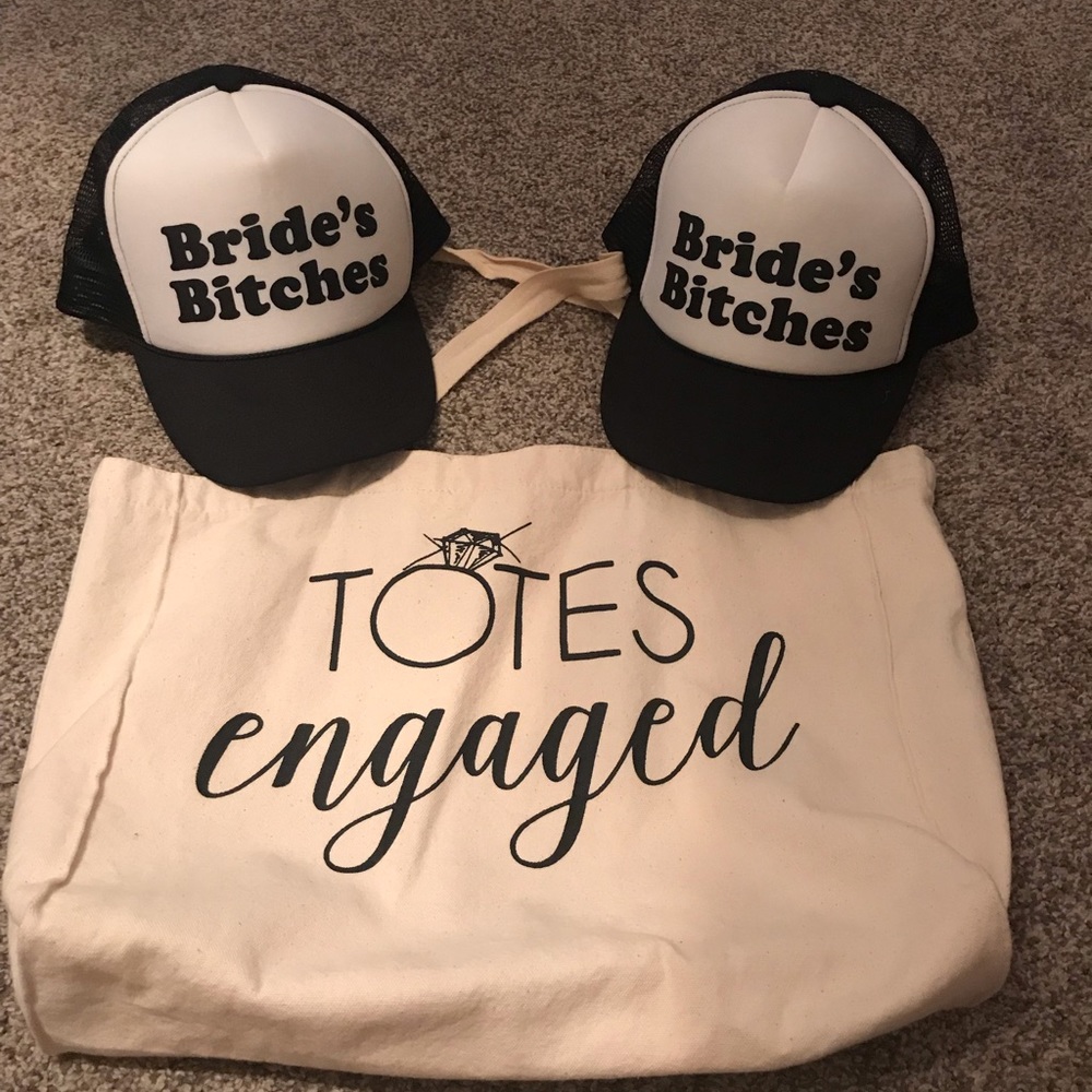 Bridal party hats and tote